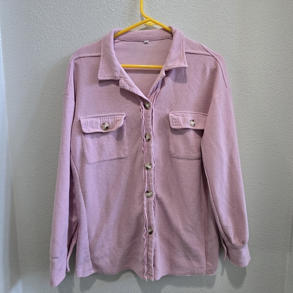 Pink waffle material long sleeved  button up shirt size medium - Picture 1 of 5